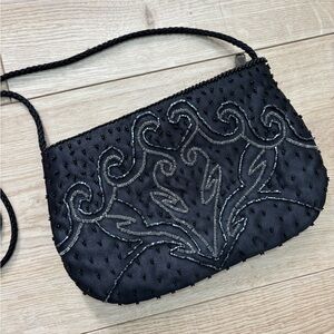 Vintage Handmade Black Beaded Shoulder Bag Festival Boho Beaded Texture